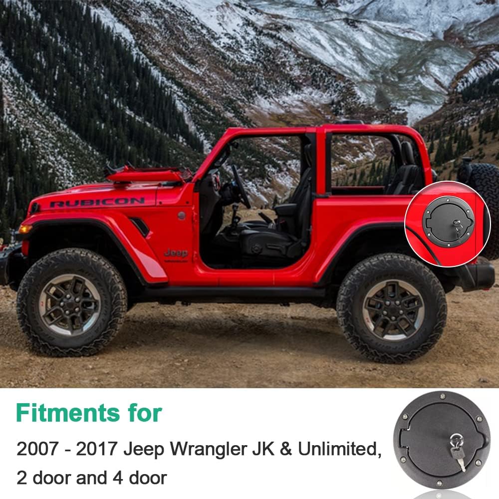 Fuel Filler Door Locking Gas Tank Cap Cover Compatible with 2007-2018 Jeep Wrangler JK JKU Sport Rubicon Sahara Unlimited