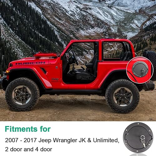 Miniatura 4 de Tapa de tanque de gasolina con bloqueo de puerta de llenado de combustible compatible con Jeep Wrangler JK JKU Sport Rubicon Sahara Unlimited