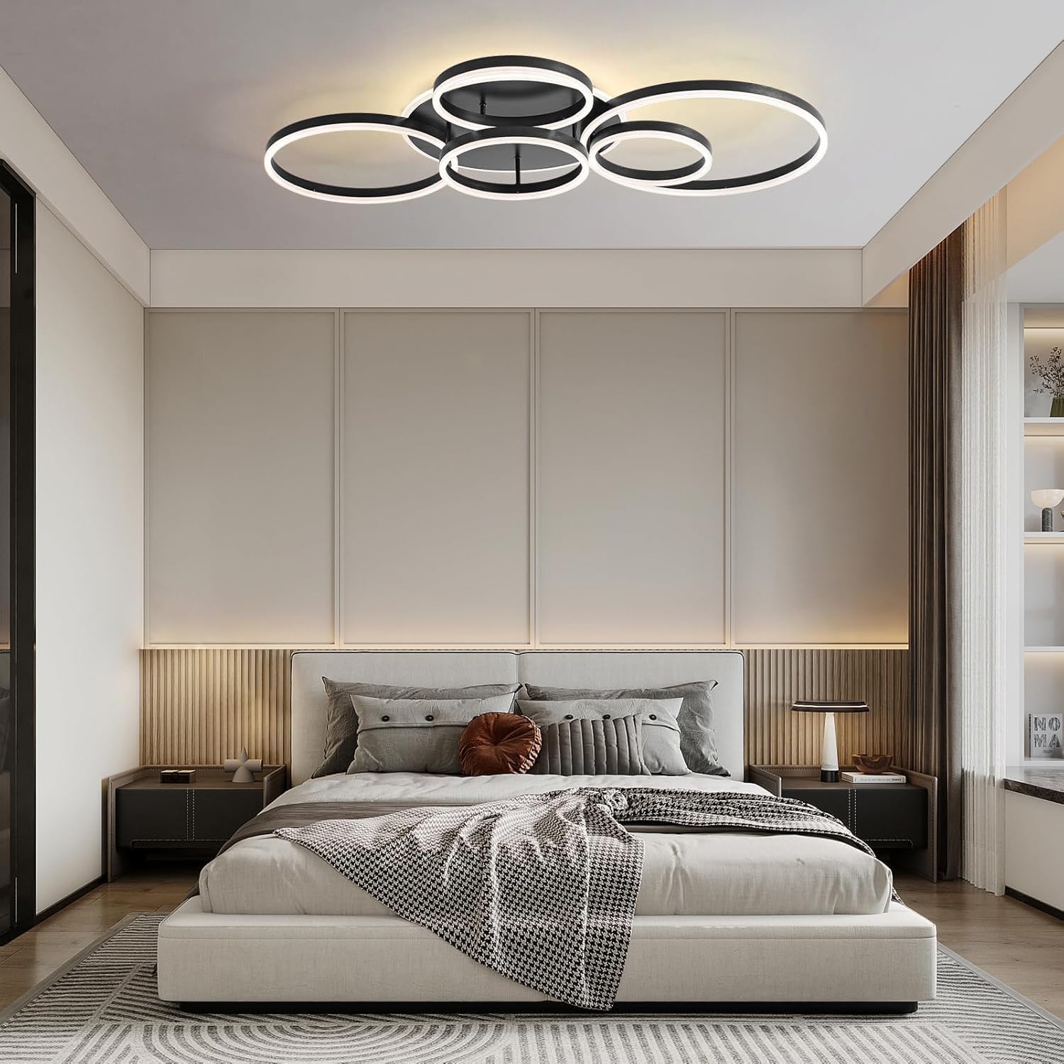 Lampa sufitowa LED, nowoczesna lampa sufitowa Ringar, lampa sufitowa do salonu, okrągła lampa sufitowa 80 W, lampa sufitowa do sypialni, 3000 K-6000K ściemniana lampa sufitowa z pilotem zdalnego