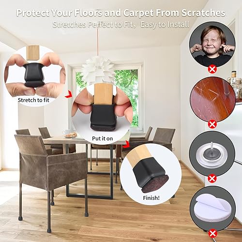 Miniatura 5 de Ezprotekt 24 protectores cuadrados pequeños de silicona para patas de silla para suelos de madera, almohadillas de fieltro para muebles, fundas