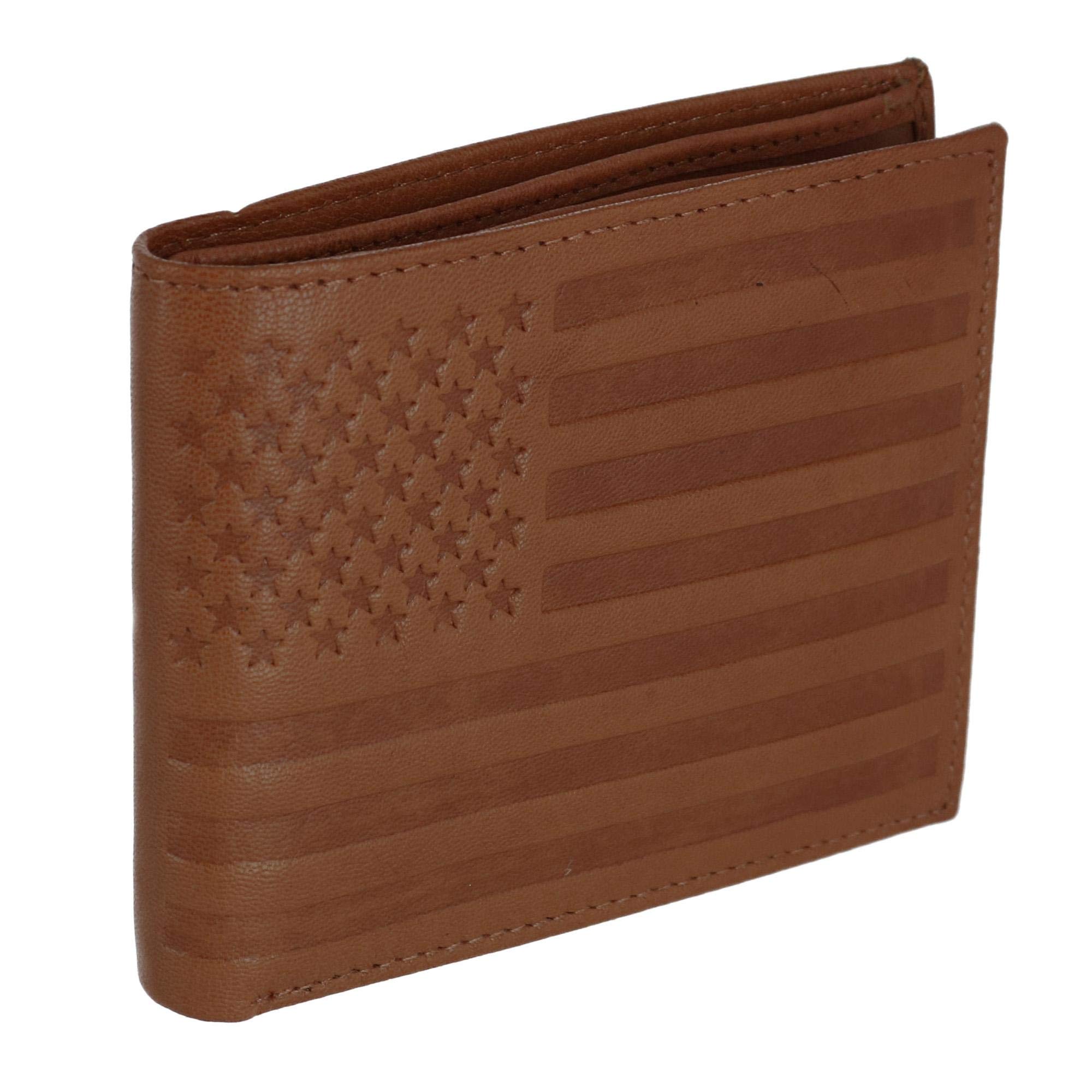 CTM Men's Leather American Flag Embossed Bifold Wallet, Tan