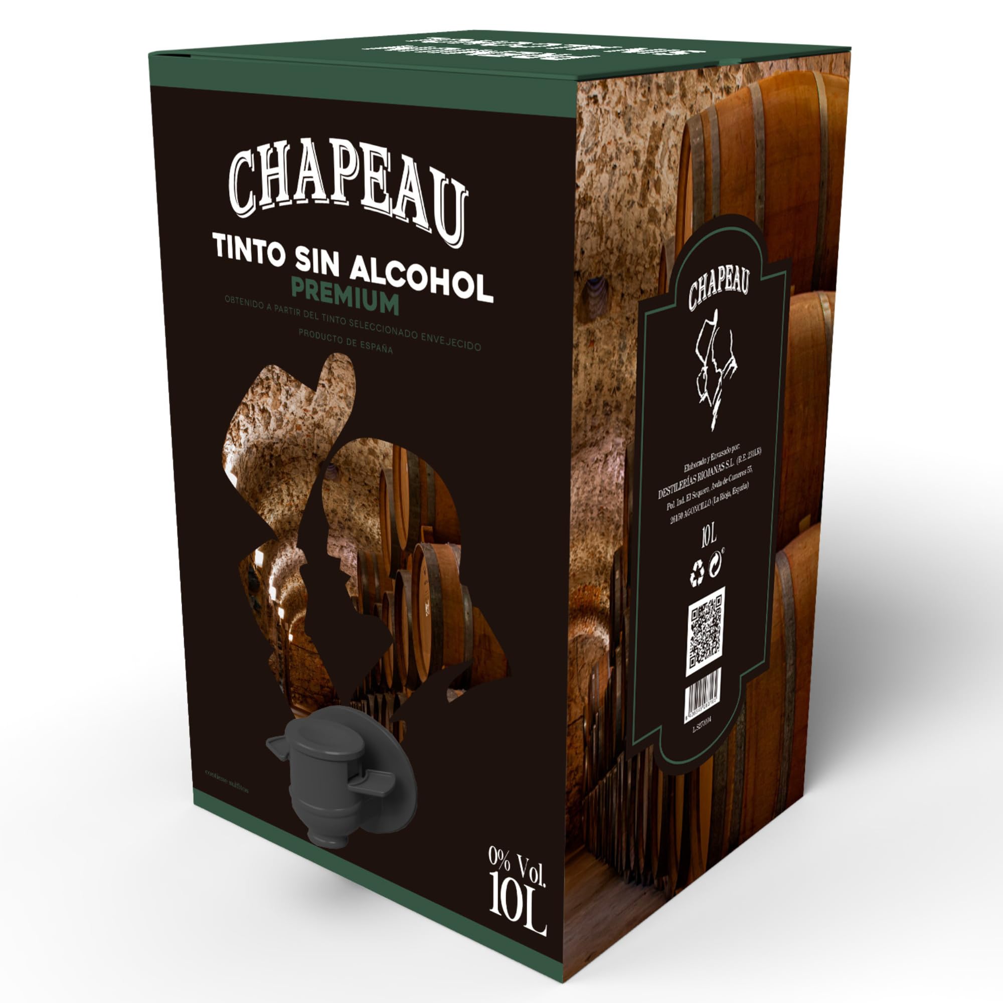 CHAPEAU Vin rouge Premium 0,0 % sans alcool 10 l Sac en boîte | Vin déalcoolisé avec douces notes de chêne | Idéal pour une vie saine, la cuisine, le traitement médical | Sûr et sain | Fabriqué à La