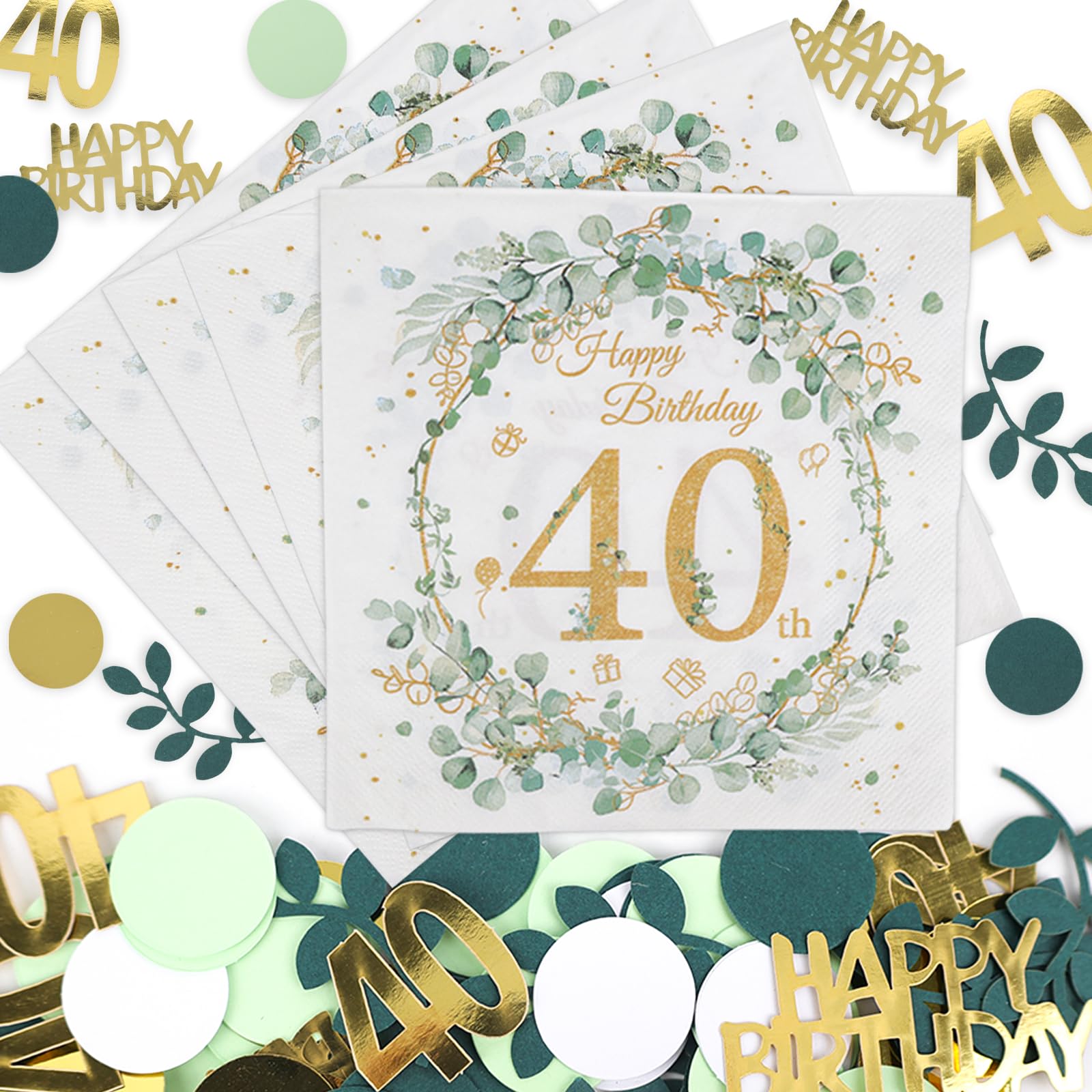 40 Stück Eukalyptus Geburtstag Servietten - Für 60. Geburtstag, 32,5x32,5 Cm, Aus Festem Papier