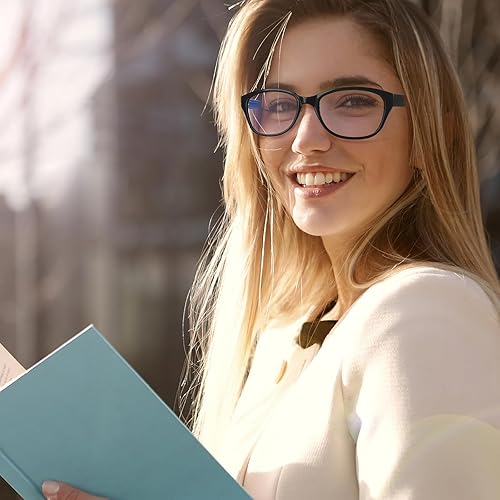 Miniatura 9 de Henotin Paquete de 5 lentes de lectura para mujer, elegantes lentes de lectura con bloqueo de luz azul, marco vintage de ojo de gato