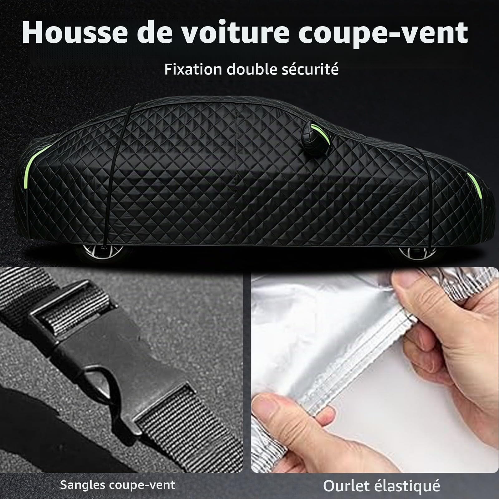 Bâche Voiture Anti-Grêle pour Dacia Duster 3(2024-2026),Housse Voiture Extérieur Imperméable 210D avec Coton Épais,Bache Auto Complète Personnalisée,pour Toutes Saisons Contre UV Pluie Soleil(Noir)