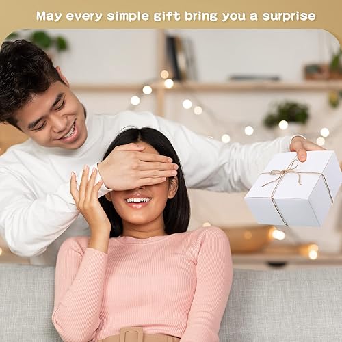 Miniatura 6 de 50 cajas de regalo resistentes de 8 x 8 x 4 pulgadas con tapas caja de propuesta de dama de honor caja de regalo de cumpleaños con cordel de 33 pies