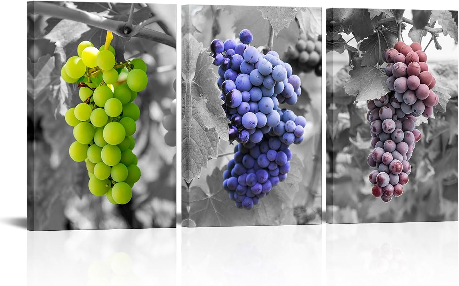 OuElegent Vine Grapes Canvas Wall Art Colorful Fruits Picture Prints Green Purple Red Painting Artwork For Kitchen Dining Room Home Decor Framed Ready to Hang 16"x24"x3 Pcs (medium)