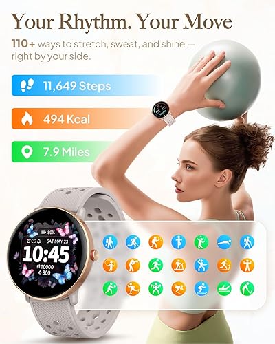 Vista 3 de Reloj inteligente para mujeres y hombres, para Android iOS con monitor de sueño, podómetro, rastreador de fitness, llamada Bluetooth, impermeable