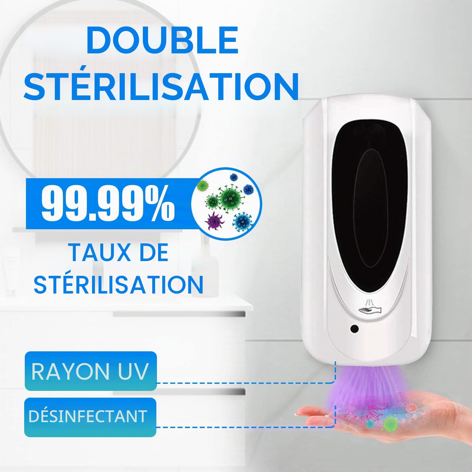 Distributeur Savon Automatique Mural,1000 ML Distributeur Savon De Savon Liquide sans Contact,avec Capteur Infrarouge,pour Bains AppropriéE,Cuisines,HôTel,Restaurant - Blanc