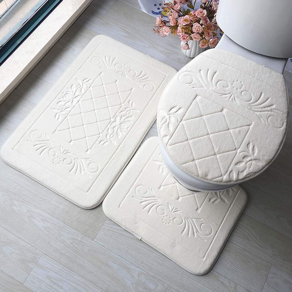 Tapis de salle de bain absorbant et antidérapant en flanelle pavée 3 pièces