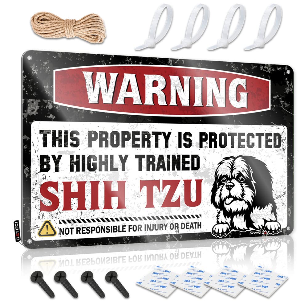 STWNVOITV Cheers Tin Sign Warning This Property Is Protected By A Highly Trained Shih Tzu Sign Man Cave Wall Decor Funny Patio Signs(30X40CM)