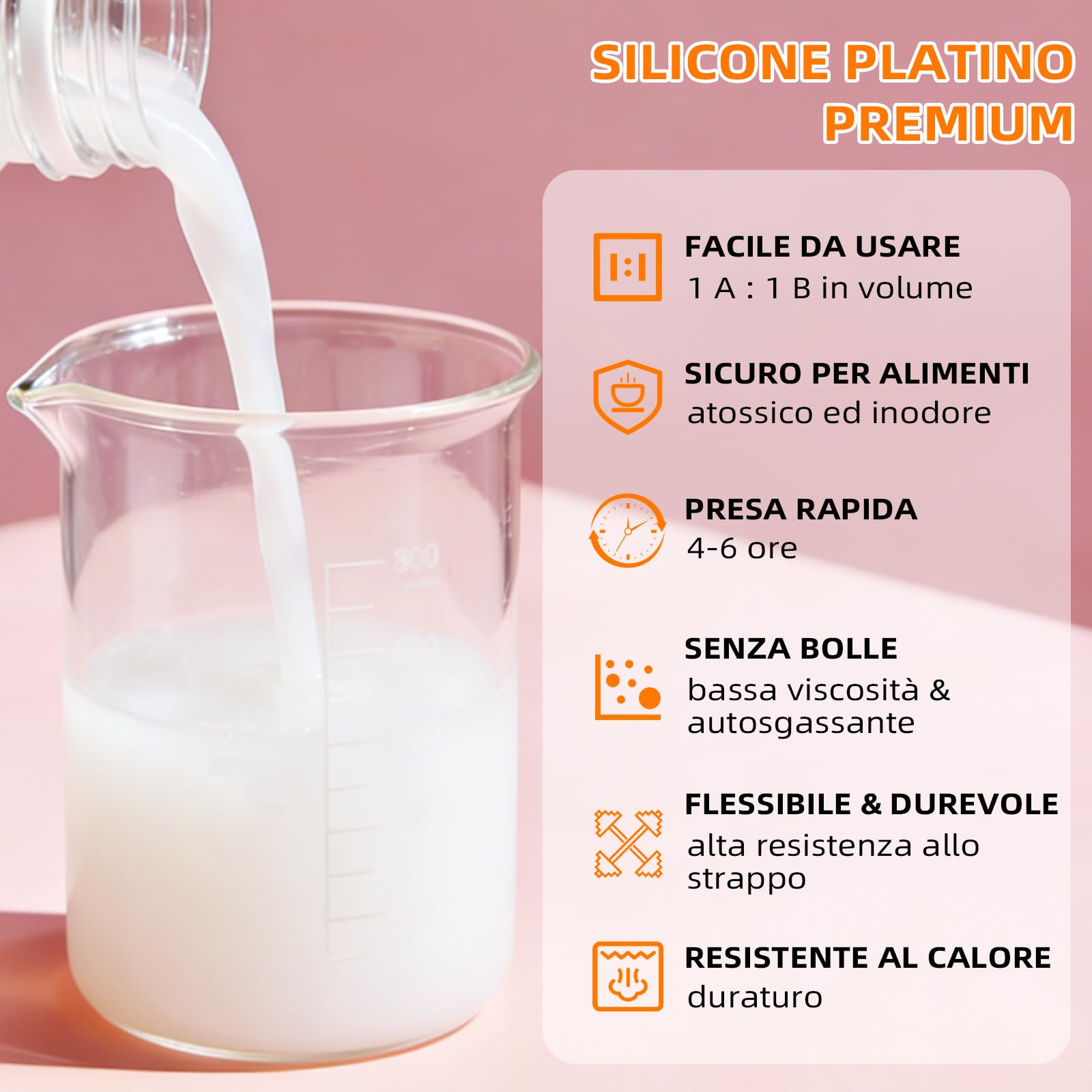 Silicone per Stampi 10A, Silicone Liquido per Moulage, 1:1 per volume, Non Tossico, Perfetto per la Realizzazione di Resine, Moulage, Cera, Intonaco （Translucido, 2.5KG）