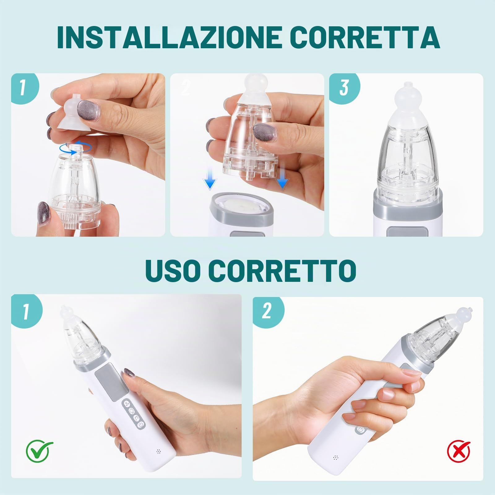 Aspiratore Nasale Neonato Elettrico Aspira Muco Bambini Portatile con 3 Livelli di Aspirazione e 3 Punte in Silicone Aspiratore Nasale Elettrico Ricaricabile USB-C con Musica e Luci per Bambini