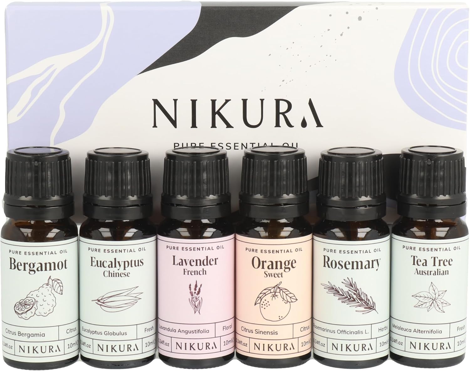 Nikura Favourites Essential Oil Gift Set – 6 x 10ml | Essential Oils for Diffusers for Home, Sleep, Hair Growth, Skin, Aromatherapy | Bergamot, Lavender, Sweet Orange, Rosemary & Tea Tree | Natural Nikura Favourites Essential Oil Gift Set – 6 x 10ml | Essential Oils for Diffusers for Home, Sleep, Hair Growth, Skin, Aromatherapy | Bergamot, Lavender, Sweet Orange, Rosemary & Tea Tree | Natural