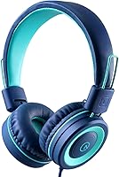 noot products K11 Kids Headphones: Foldable Tangle-Free Wired On-Ear Headset for Children Teens School Travel Tablets (Navy/Teal)