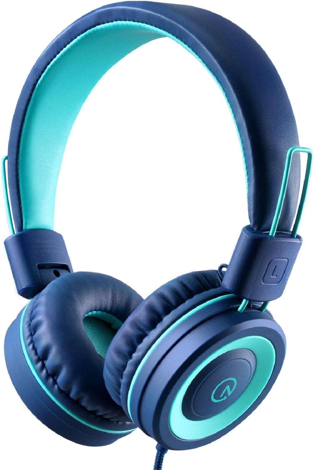 noot products Kids Wired Headphones K11 Foldable Stereo Tangle-Free 3.5mm Jack Cord On Ear Headset for Children/Teens/Boys/Girls/Smartphones/School/Kindle/Airplane Travel/Plane/Tablet (Navy/Teal)