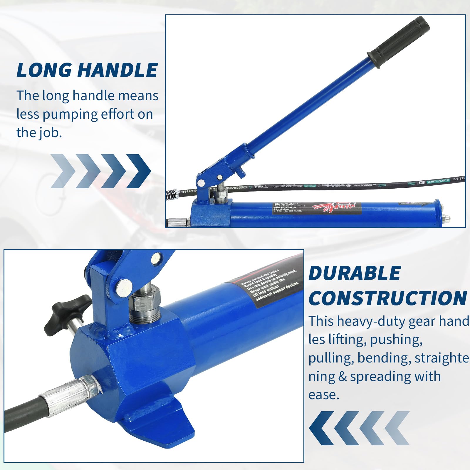 Porta Power Hydraulikheber 4t – Schwerlast Karosserie-Richtwerkzeug mit 1,4m Ölschlauch & Pumpe – Für Auto-, LKW- & Landmaschinenreparatur – Mit Kunststoffbox, Blau, 4 Ton | Plastic Tote