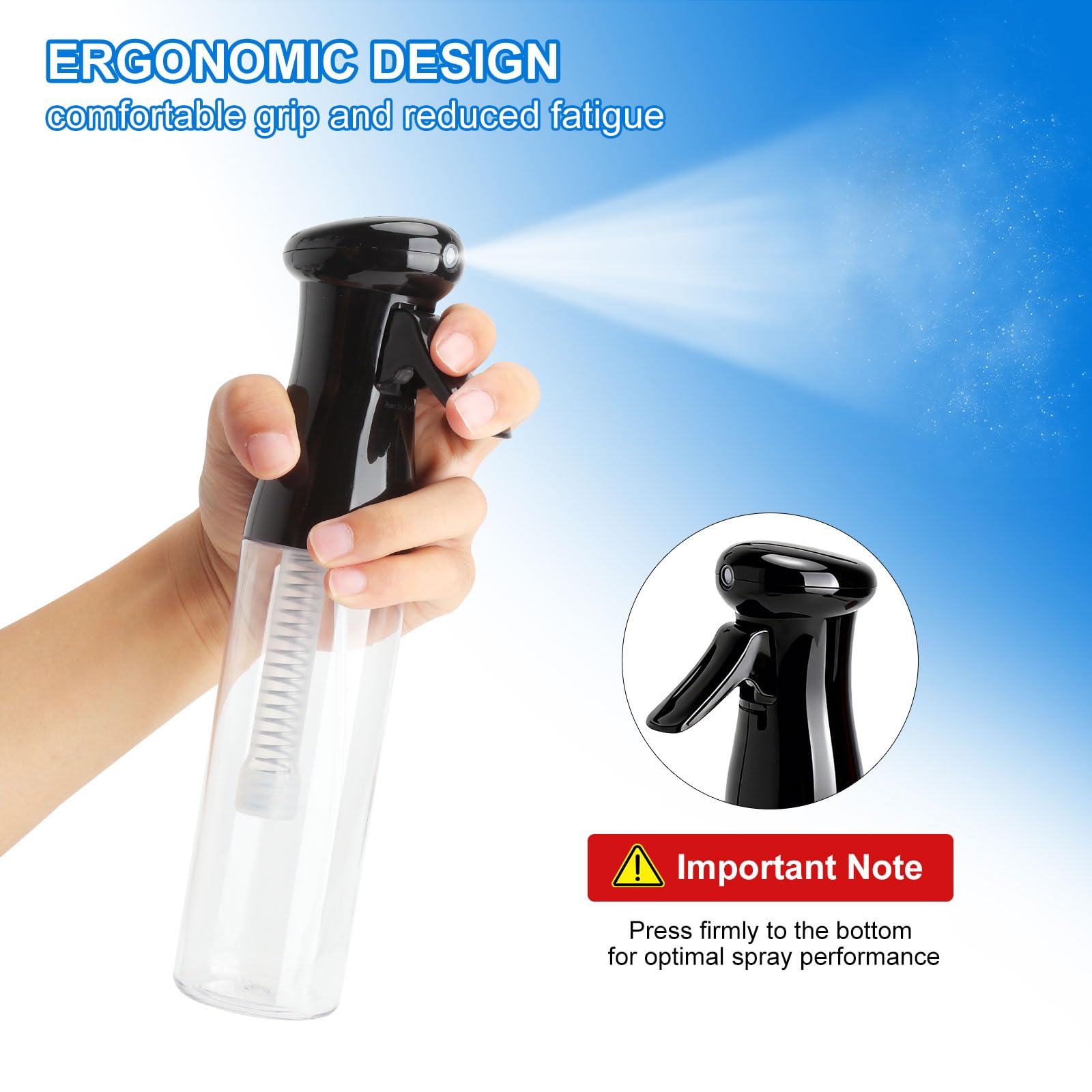 2 Piezas Botella Pulverizadora Ultrafina, Pulverizadores Continuos, Spray Bottle Antigoteo de 300ml, Pulverizador de Agua, spray bottle para Cabello, Plantas y Limpieza, Negro y Blanco