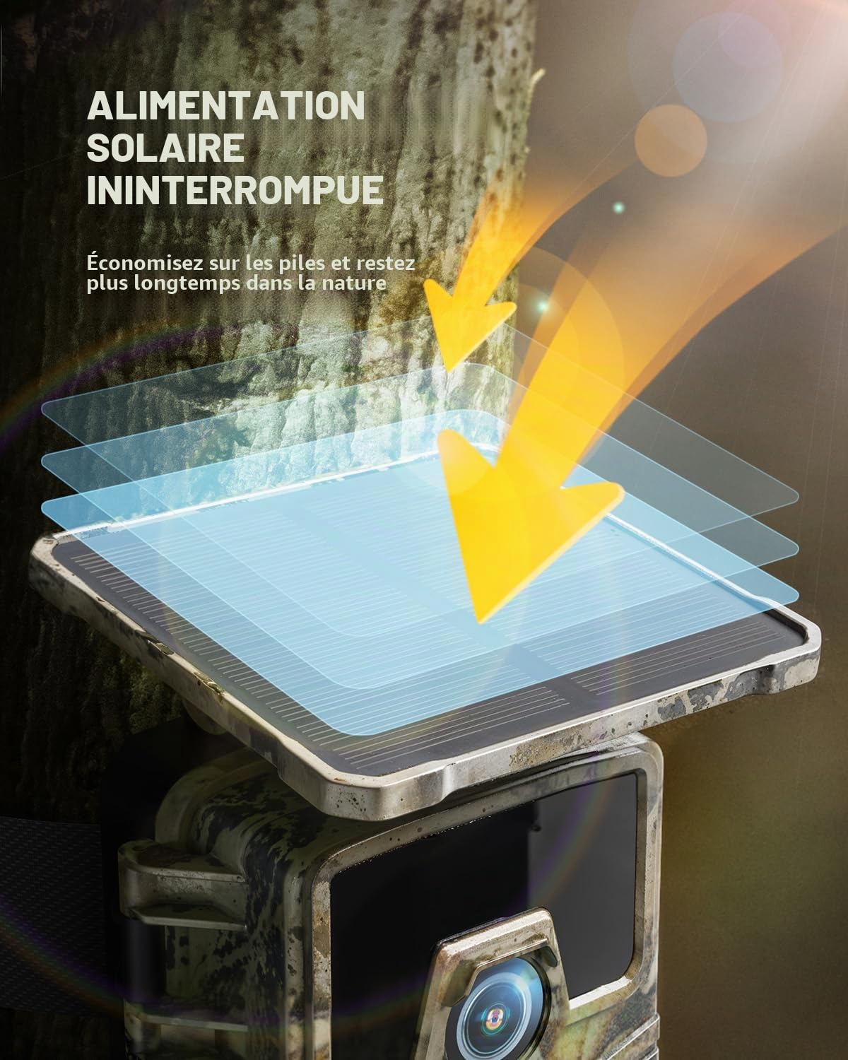 CEYOMUR Camera de Chasse Solaire 4K 30fps, WiFi Bluetooth 64MP Caméra de Chasse, Angle de détection 120° Vision Nocturne IP66 étanche pour Surveillance des Animaux Sauvages avec Carte SD 32GB