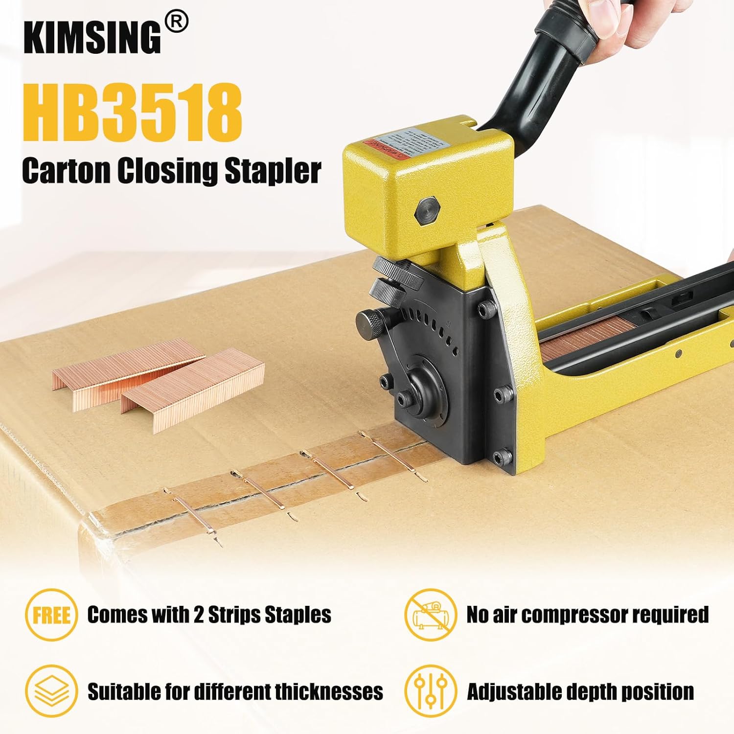 HB3518 Manual Carton Closing Stapler, 16 Gauge 1-3/8-Inch Crown, 3/4-Inch Length Carton Staples, Carton Stapler, Corrugated Carton Staple Gun for Closing Cartons Folding Boxes