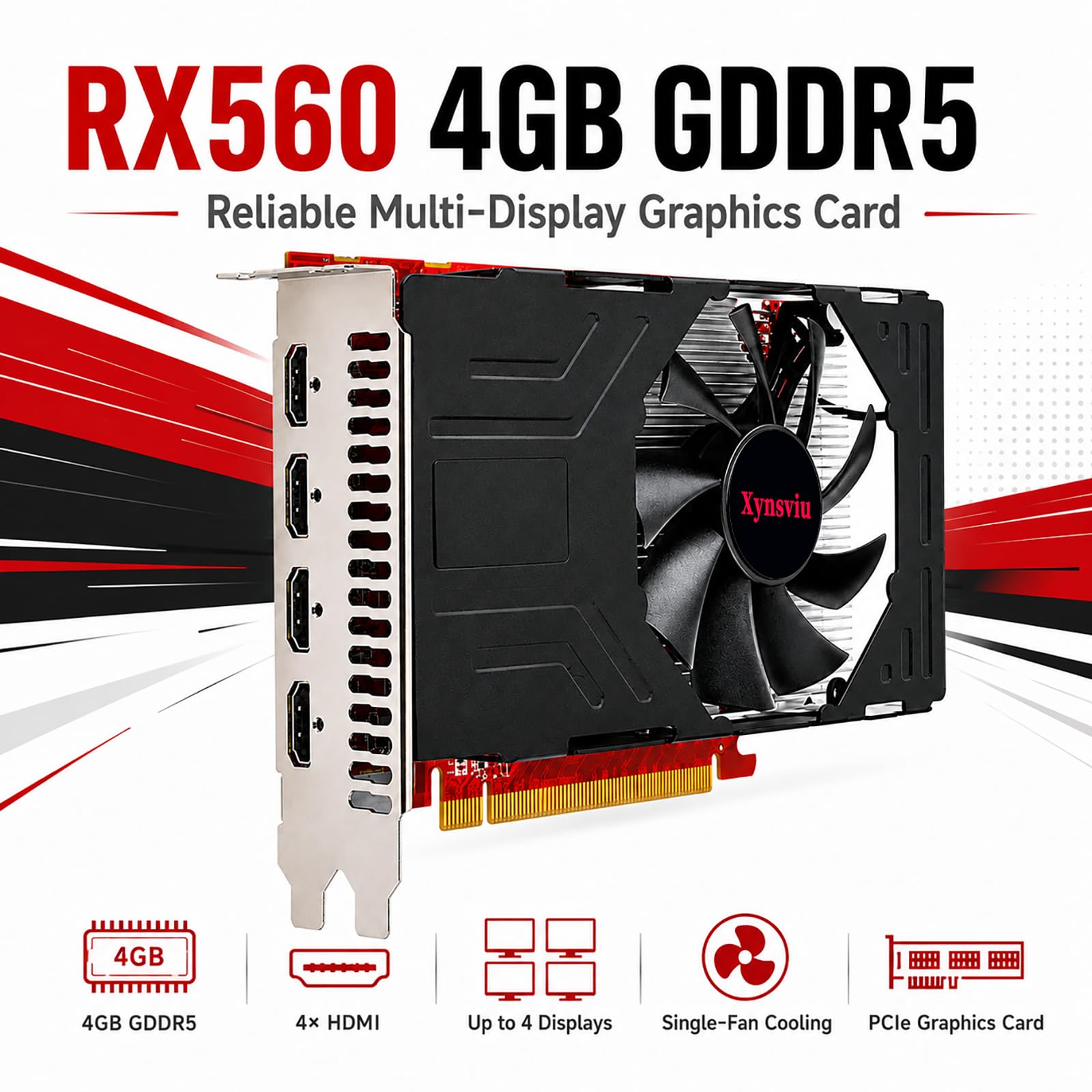 RX560 4GB GDDR5 4 HDMI Multi Monitor Scheda Grafica | 4 HDMI scheda video per ufficio multi-schermo, stock trading, supporta fino a 3840x2160 60Hz