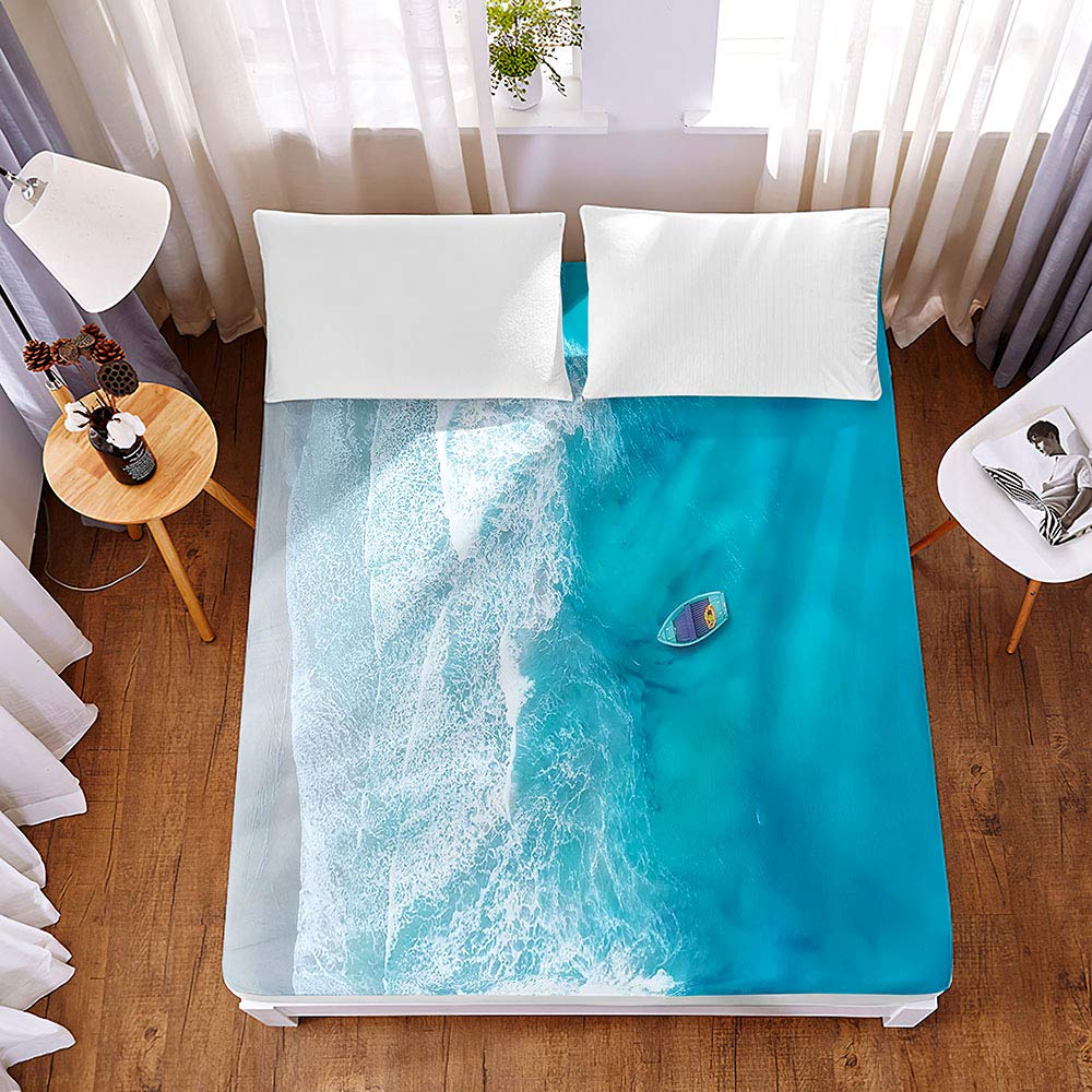 Drap housse 3D vague de mer en microfibre confortable et antidérapante