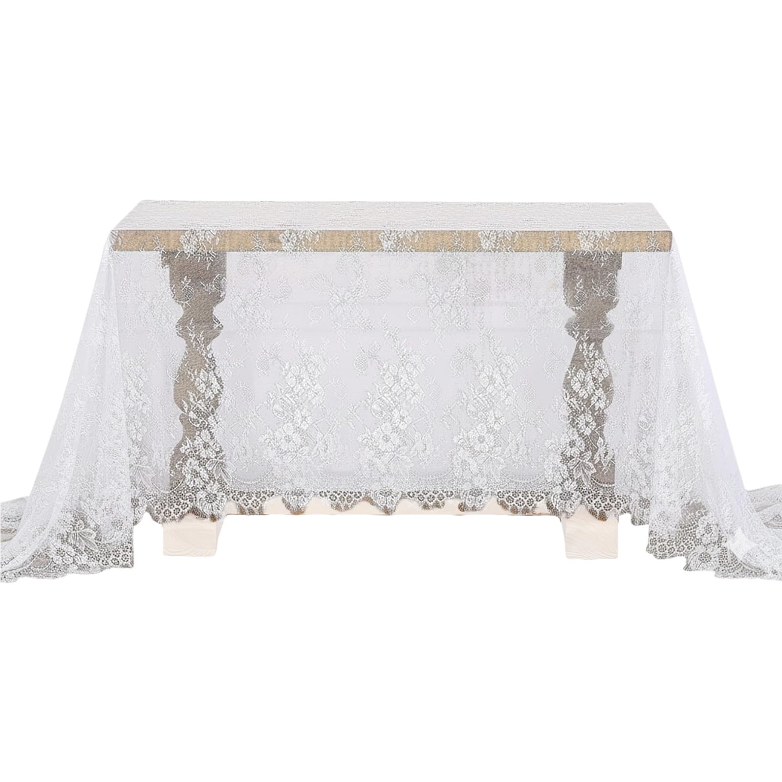Biały koronkowy obrus 140 x 118 cm, krawędź rzęs, kwiatowy, dekoracja imprezowa