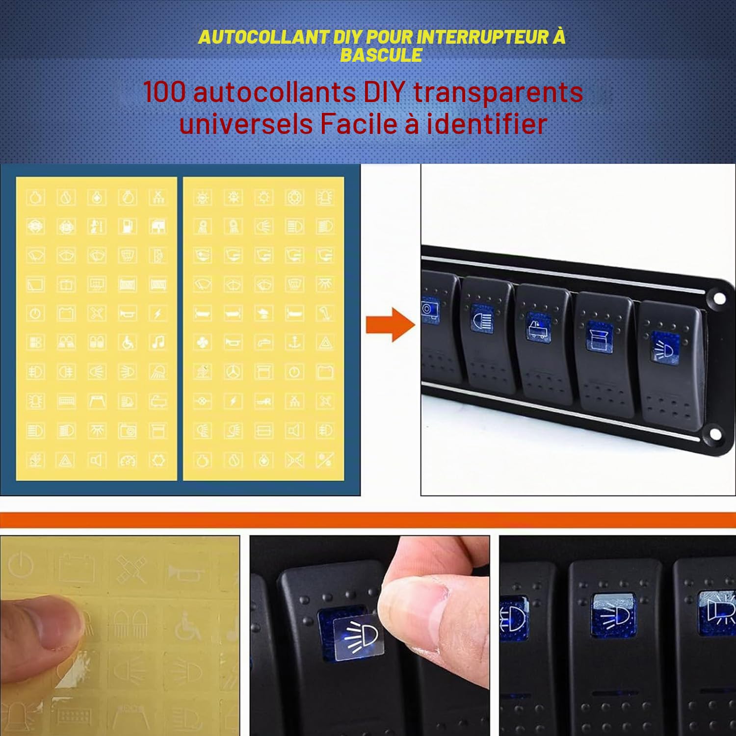 Greluma 1 Piece Panneau d'interrupteurs à bascule 8 positions, 12 V 24 V DC, marche/arrêt, pré-câblé, rétroéclairé bleu, pour tableau de bord, voiture, bateau, camping car