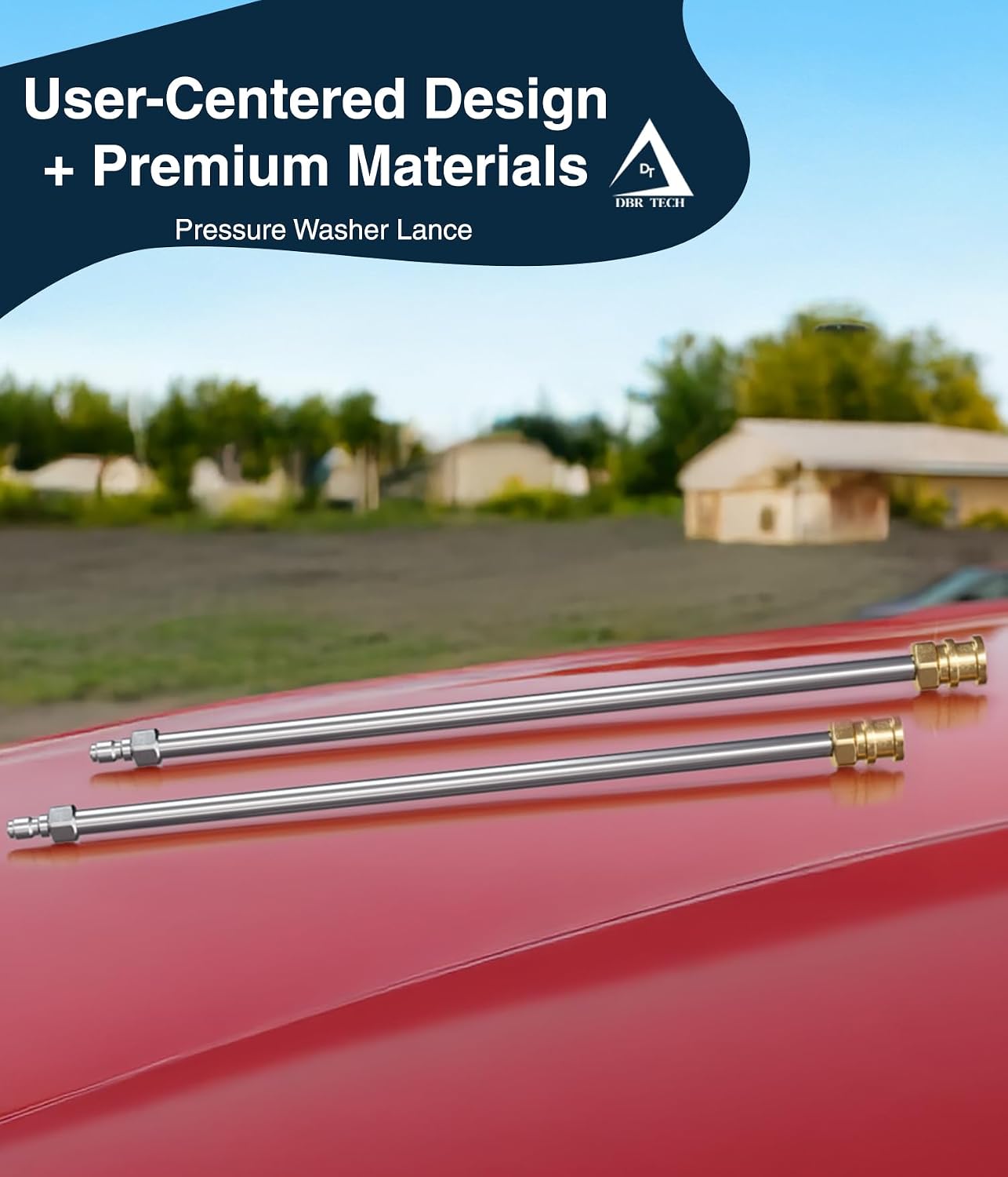 DBR Tech® Pressure Washer Extension Wand 17 Inch – Power Washer Wand Extension for Car Wash, Driveway & Siding – Pressure Washer Wand Replacement with 1/4” Quick Connect Plug, Up to 4500 PSI, Set of 2
