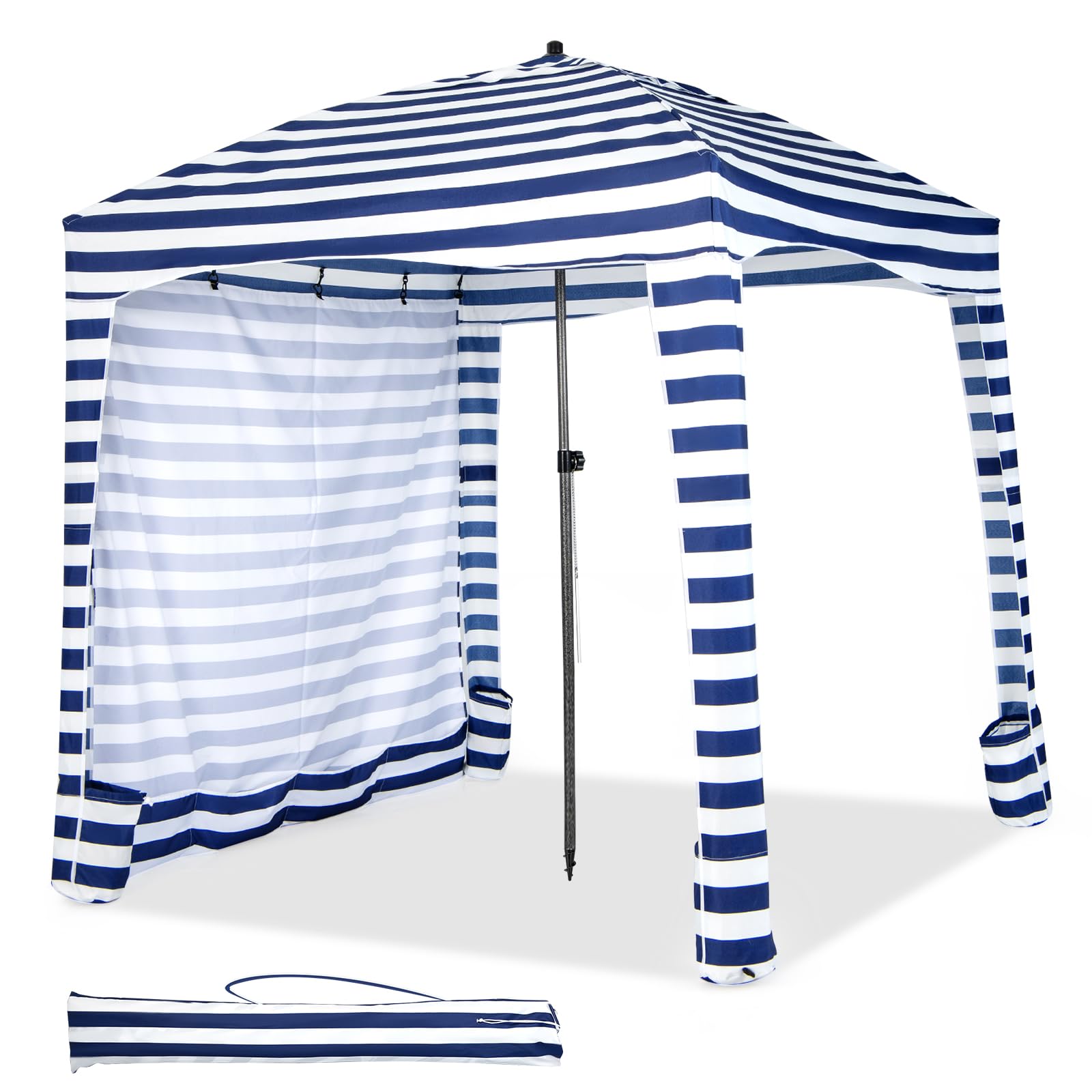 HOMASIS Tienda de campaña de Playa, Refugio Altura Ajustable con protección UV, Parasol con Pared Lateral extraíble y 8 Sacos de Arena, Tienda Sol Playa para Camping, Picnic, 183x183x215-240cm