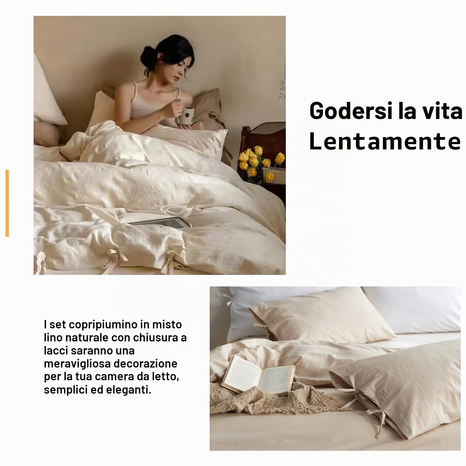 Simple&Opulence Set di Coperta per Matrimonio, Coperta di Lusso in Lino e Cotone, Eleganza con Bordo, Qualità da Hotel di Lusso, Perfetto per Ragazze o Persone Romantiche (Beige, 230x220 cm)