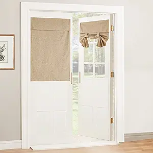 RYB HOME French Door Blinds 100% Blackout, Linen Blended Window Decor Room Darkening Privacy Skylight Patio/French Glass Door Window Shades, W26 x L40 inch, Camel, 1 Panel