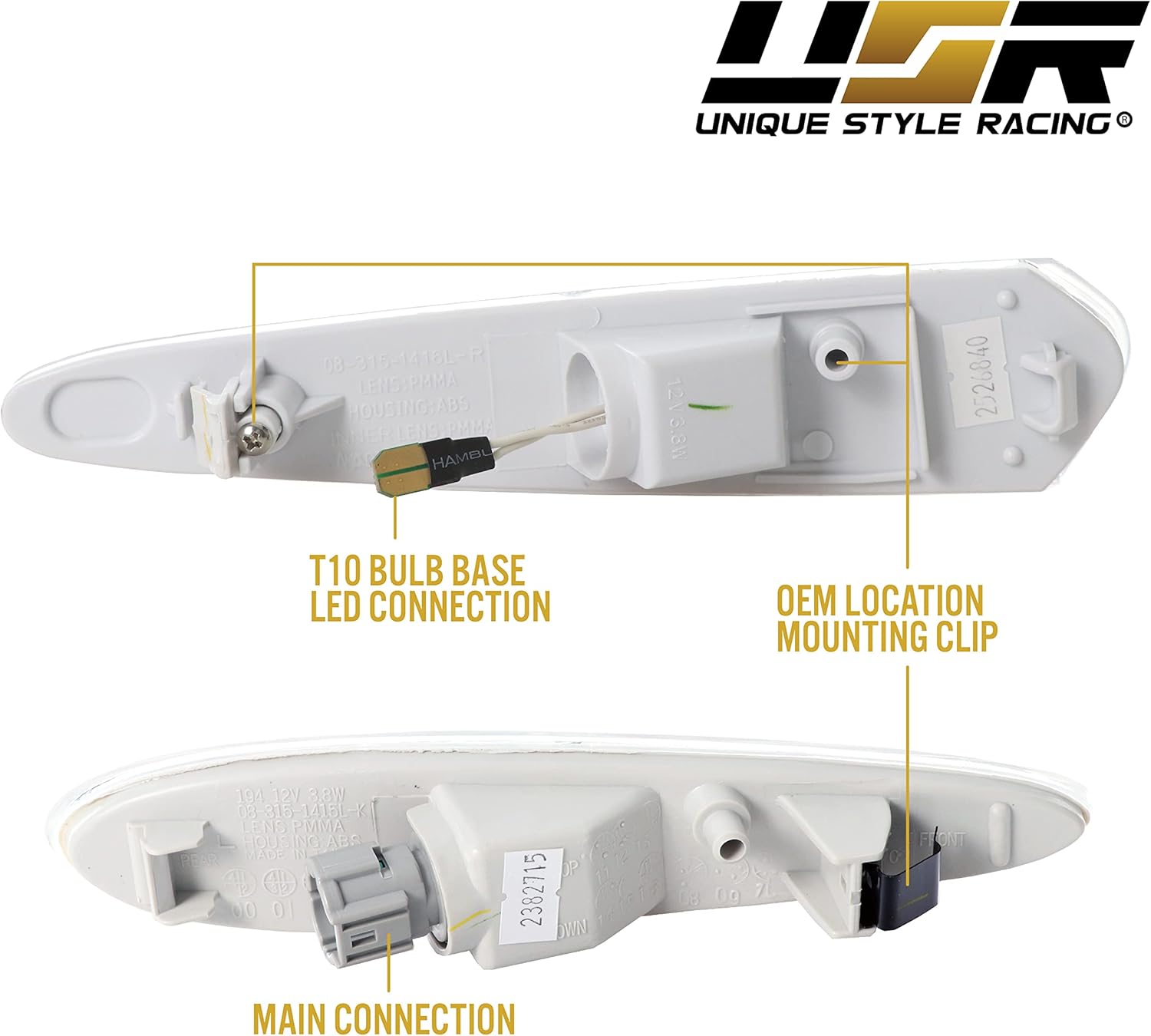 USR DEPO 00-03 Maxima Side Marker Lights - Front + Rear White LED Bumper Sidemarkers Lamps (Left + Right) Compatible with 2000-2003 Nissan Maxima (Clear Lens, Plug and Play 4 Pieces Set)