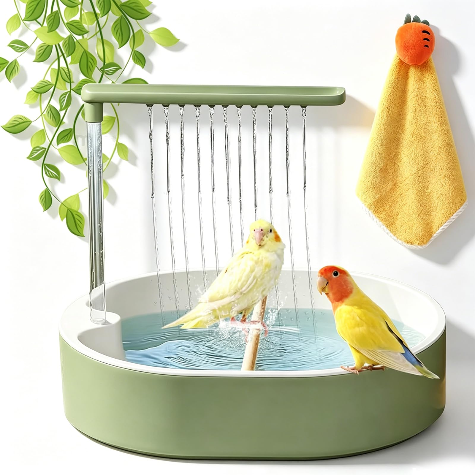 Vogeldusche Wellensittich, Wellensittich dusche, Automatische Wasserzirkulation Vogel Badewanne, Wellensittich Dusche mit Wasserfall, für Wellensittiche und kleine Vögel (Grün)