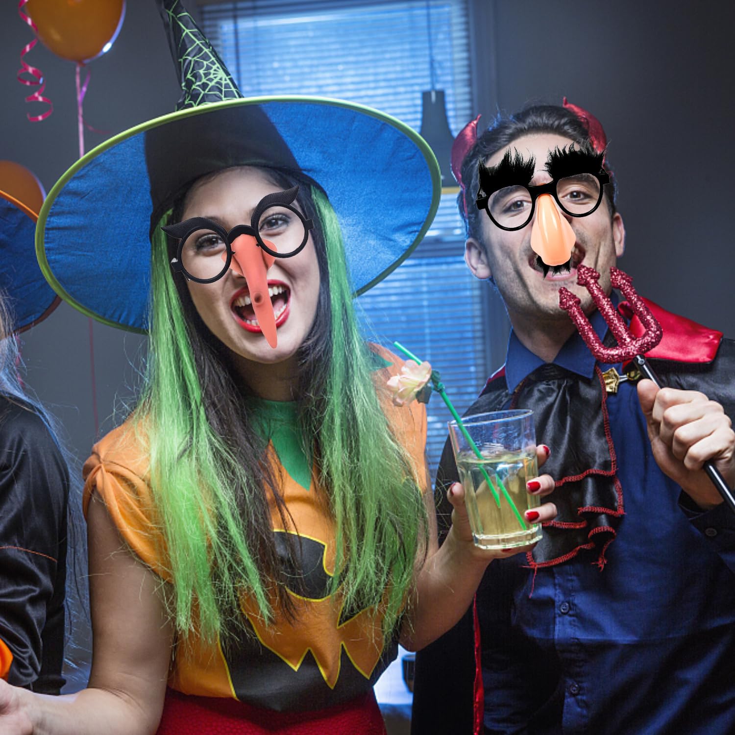 RmKbe 4pcs Halloween Nose Glasses and Witch Nose Glasses Funny Disguise Glasses with Nose Eyebrows Mustache for Halloween Party Decoration - Image 4