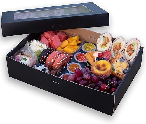 Vista 10 de Caja de pastelería marrón a prueba de grasa, juego de 12 unidades, caja de postre de cartón grueso de 24 puntos con ventana, bandejas de catering