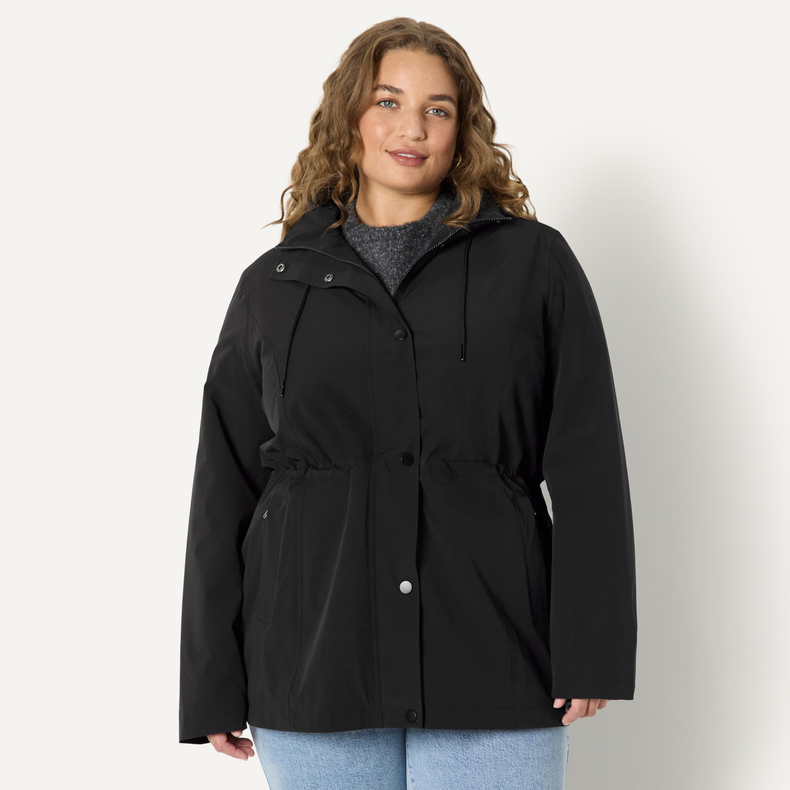 Amazon Essentials Impermeabile Lungo e Leggero con Cappuccio, Idrorepellente, Vestibilità Rilassata Donna
