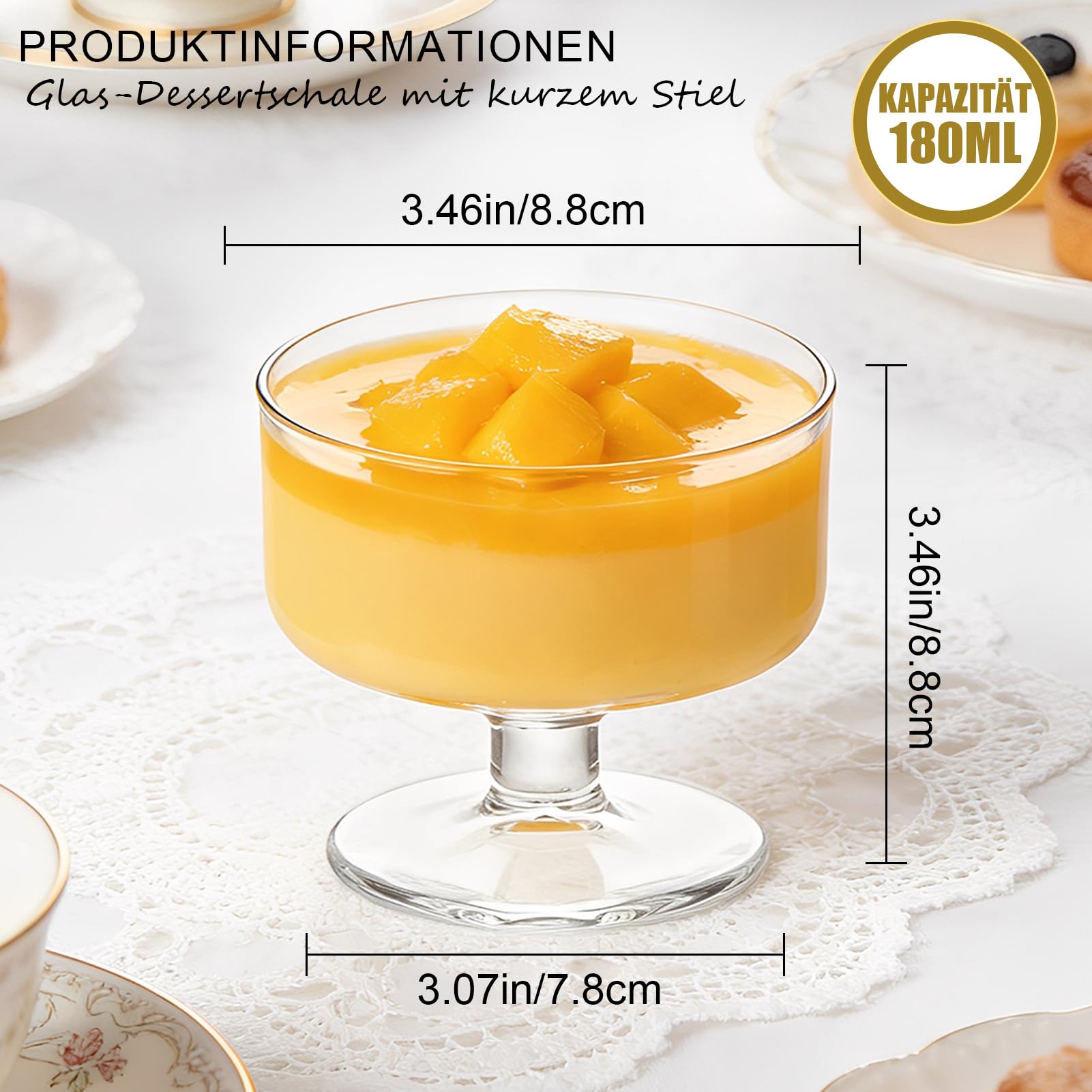 6 Stück 180ml Glas Eis Sundae Tassen, klare Dessertschalen für Pudding, Garnelen Cocktail, Vorspeisen & Milchshakes