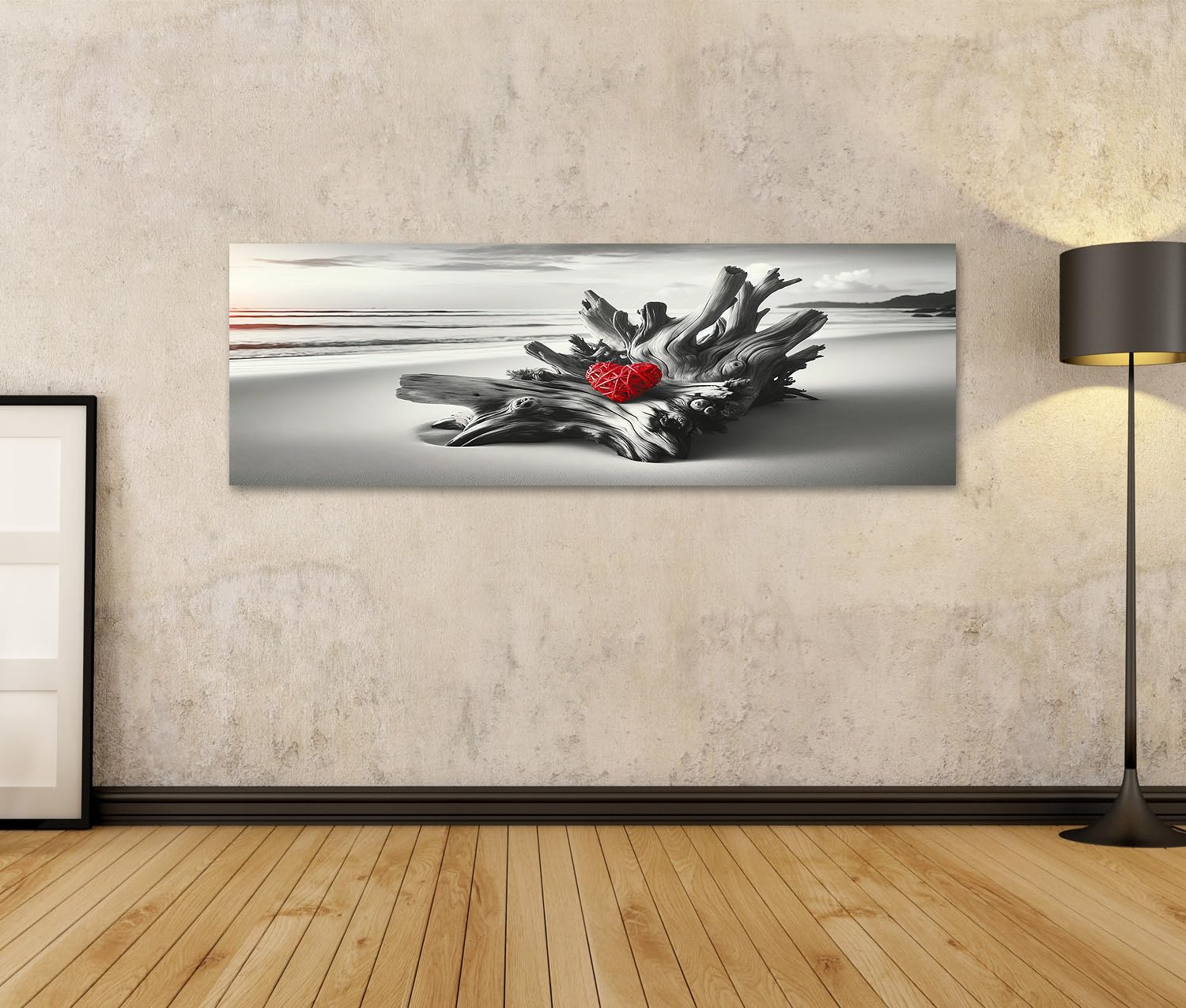 islandburner Tableau sur toile Magie de la plage : bois flotté et cœur en rouge vif Images murales Poster