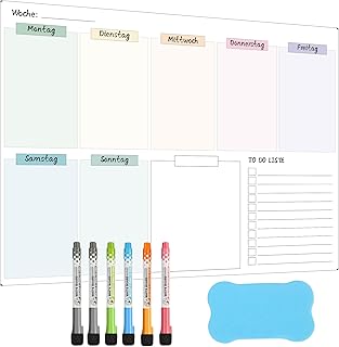 Wochenplaner Abwischbar für Kühlschrank (42x30 cm) – Wochenplaner Familie & Essensplaner – Whiteboard mit vollflächiger Magnethaftung –Familienplaner Abwischbar für Küche & Büro