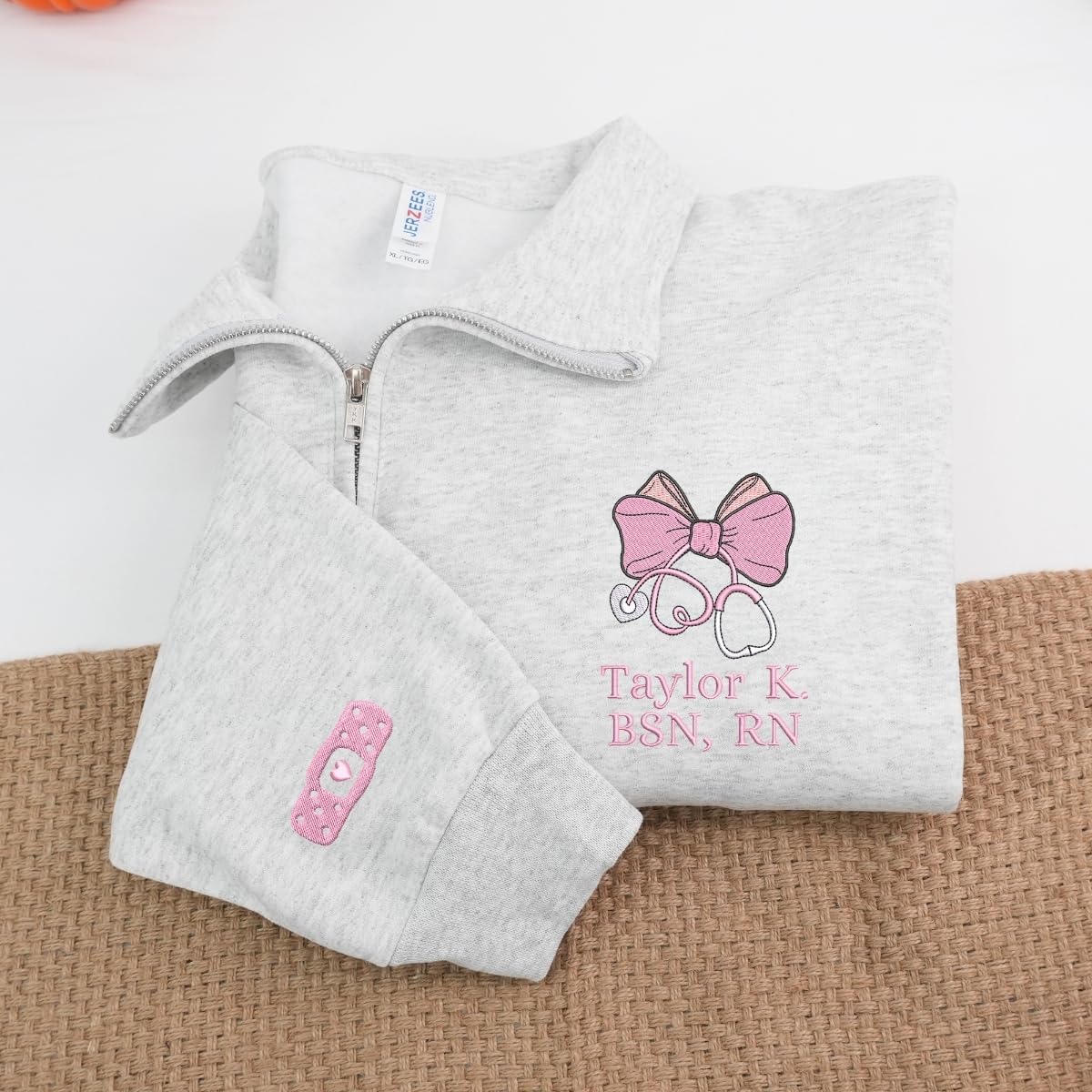 COUPLEHOODIES Custom Embroidered Title Nursing Quarter Zip Sweatshirt With Name – Gift for Nursing Assistant or Students