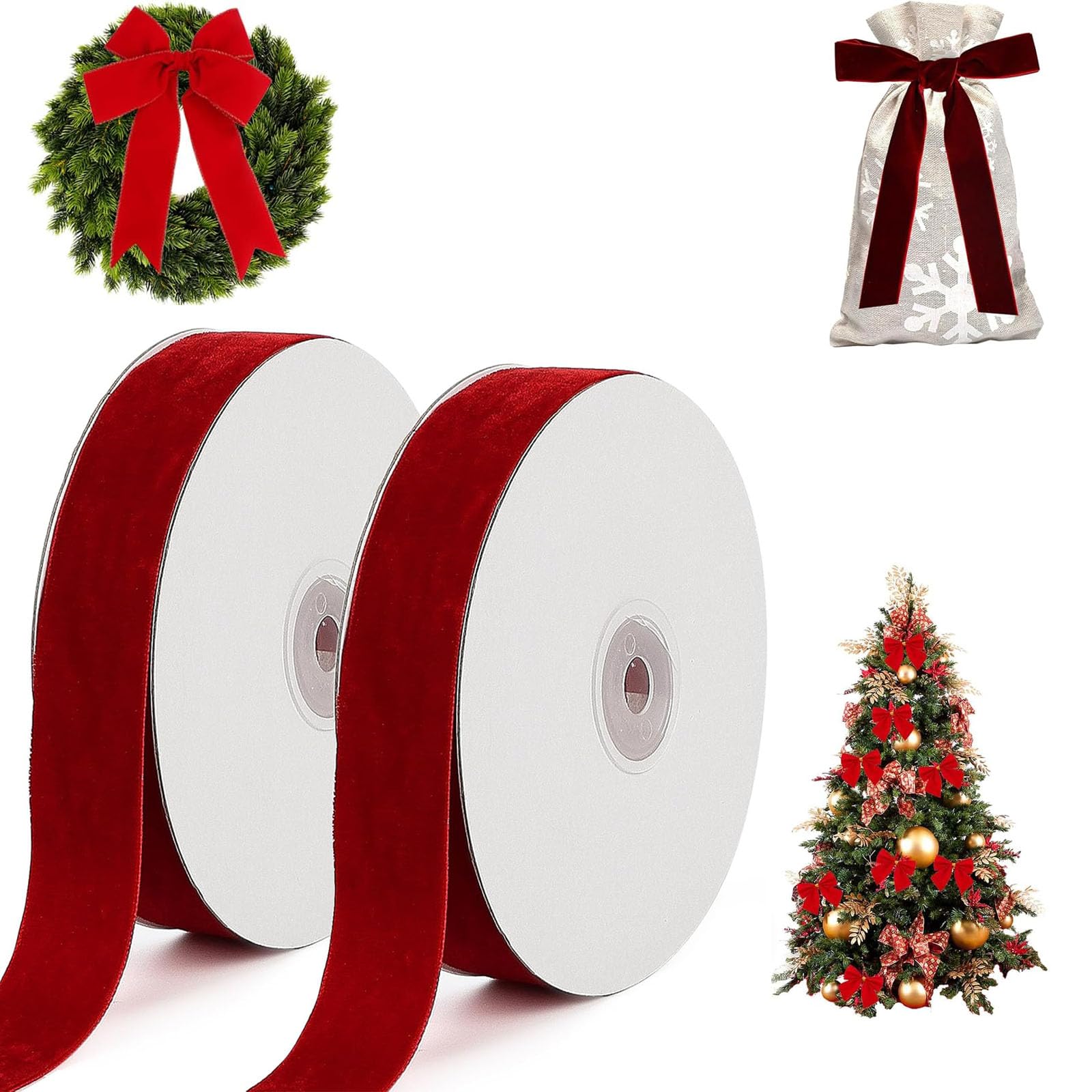 Velvet Ribbon, 25mm X 18m Red Velvet Ribbon, Red Ribbons for Gift Wrapping Used for Gift Packaging Floral Wreath Decoration