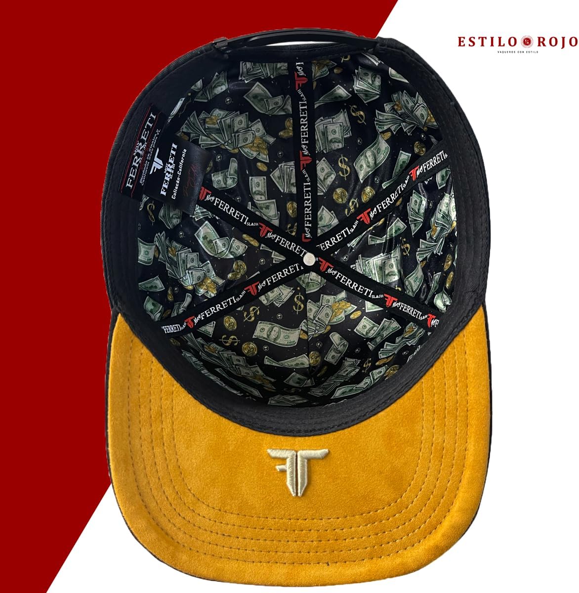 Ferreti – FT160 – Original Snapback Hat – Trucker Baseball Cap – Adjustable Money Fan Embroidered Design – Black