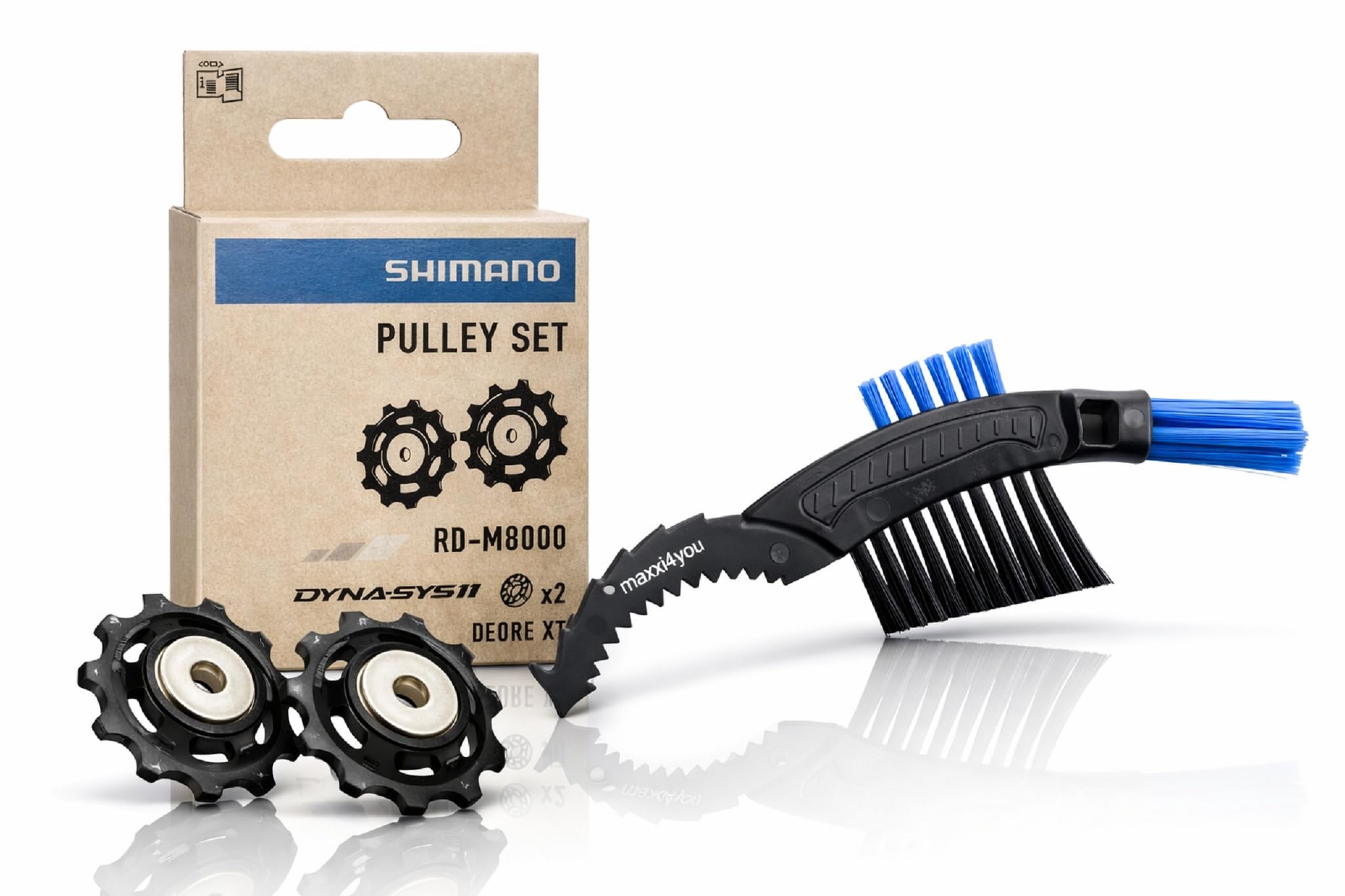 maxxi4you Shimano Schaltrollensatz DEORE XT für RD-M8000 / RD-M8050 11-Fach Schwarz inkl Fahrrad Kettenbürste