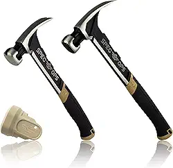 Spec Ops Conjunto de martelo de ferramentas, martelo de prego de 590 ml e martelo de moldura de 623 g com garra de rasgo e tampa macia de martelo, cabeça 25% mais leve, aderência MOA de absorção de