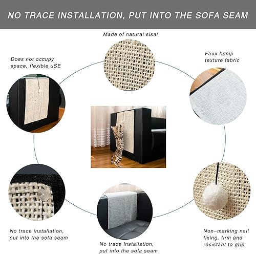 Miniatura 3 de Protector de sofá para raspar gatos protector de muebles de sisal natural almohadilla para rascar el sofá funda de sofá con juguete interactivo para