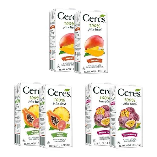 Ceres Paquete variado de mezcla de jugo de fruta puro 100% natural, mango, mezcla de frutas y fruta de la pasión, rico en vitamina C, sin azúcar