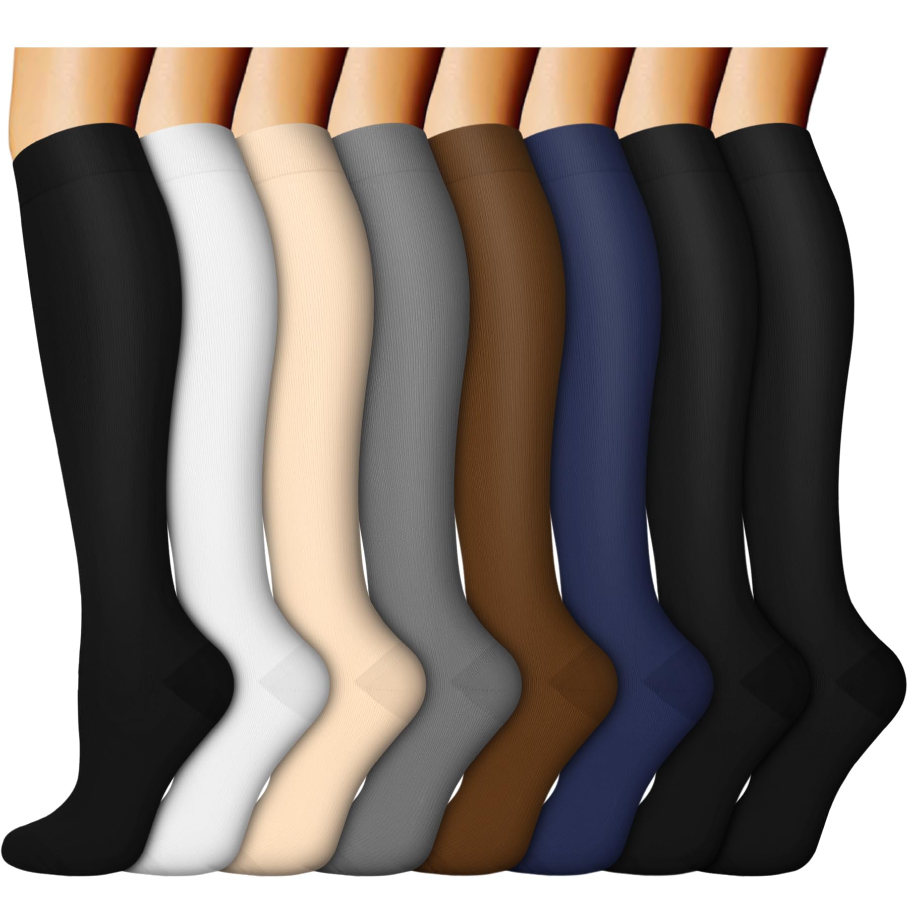 ACTINPUT 8 Pairs Compression Socks for Women Men Support Compression Stockings for Medical Running Athletic