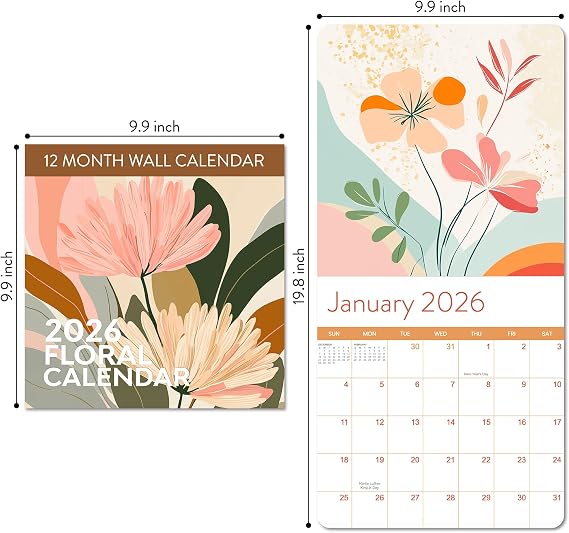2026 Floral Art Calendar | Modern Art Deco Flower Wall Calendar for 2026, Get Lost In Vintage Beauty with This Elegant Floral Aesthetic Hanging Wall Planner For Your Boho Home