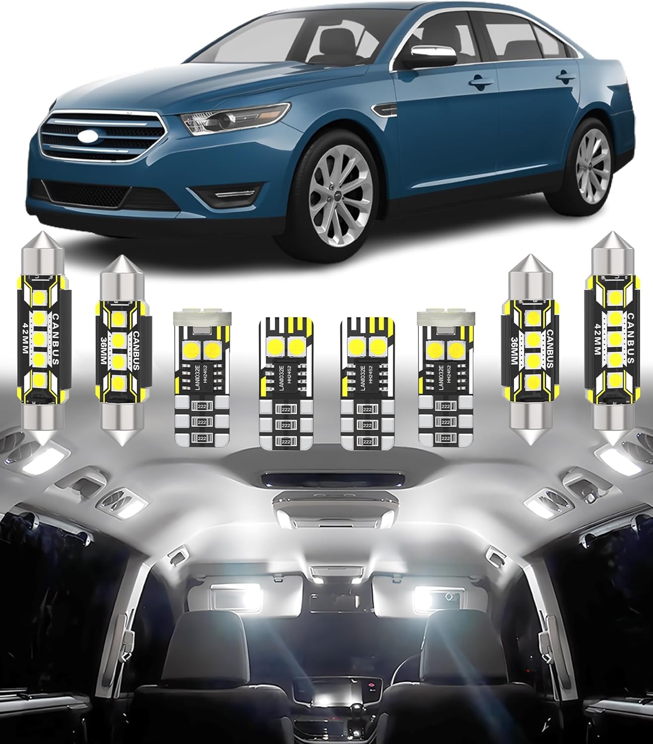 BMT xms Car Interior LED Light Replacement for Ford Taurus 2010-2019,6000K Super Bright Interior Light Bulbs Package, 13pcs
